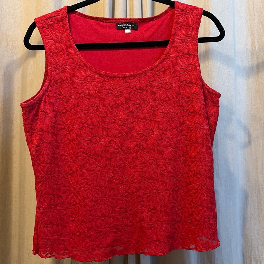 Chic Red Floral Lace Tank Top